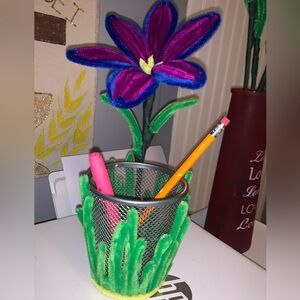 Colorful Desk Organizer with Faux Flower